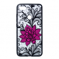 Etui plastikowe duży kwiat z koronką do Xiaomi Mi 8 Lite - czarne