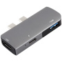 Koncentrator 2x USB-C złącze + port USB 3.0 + HDMI port + do ładowania USB-C PD port dla MacBook - szary