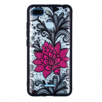 Etui ochronne z dużym czerwonym kwiatem do Xiaomi Redmi 6 - niebieskie