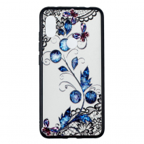 Etui ze wzorem koronki, motylów i roślin do Xiaomi Redmi Note 6 Pro - niebieskie