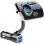 Bluetooth FM transmitter do samochodu z dwoma portami ładującymi USB i kolorowym podświetleniem - czarny