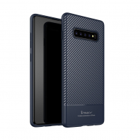 Ipaky etui z teksturą włókien karbonowych do Samsung Galaxy S10 Plus - ciemnoniebieskie