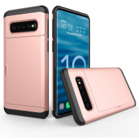 Etui plastikowe z przegródką na kartę do Samsung Galaxy S10 Plus - różowo-złote