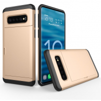 Etui plastikowe z przegródką na kartę do Samsung Galaxy S10 Plus - złote