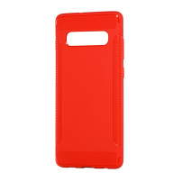 Etui matowe z teksturą włókien karbonowych do Samsung Galaxy S10 Plus - czerwone
