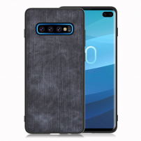 Etui ochronne skórzane z teksturą dżinsową do Samsung Galaxy S10 Plus - ciemnoniebieskie