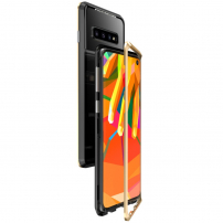 Luphie etui z ramką magnetyczną i szkłem hartowanym do Samsung Galaxy S10 - złoto-czarne