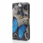 Pokrowiec flip niebieskie motyle do Huawei P20 Lite - szary