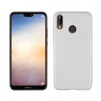 Etui plastikowe z teksturą karbonu do Huawei P20 Lite - srebrne