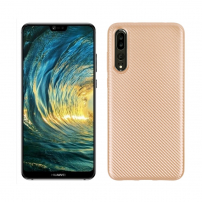 Etui plastikowe z teksturą karbonu do Huawei P20 Pro - złote