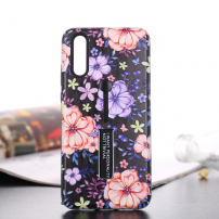 Etui plastikowe z pętlą kwiaty do Huawei P20 Pro - czarne