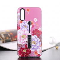 Etui plastikowe z pętlą kwiaty do Huawei P20 Pro - różowe
