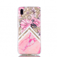 Etui z teksturą 3D diamentową Kwiat i marmur do Huawei P20 Lite - przezroczyste / różowe