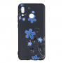Etui plastikowe niebieskie kwiaty do Huawei Nova 3i - czarne