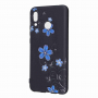 Etui plastikowe niebieskie kwiaty do Huawei Nova 3i - czarne