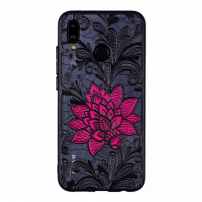 Etui plastikowe duży kwiat z koronką do Huawei P20 Lite - czarne