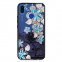 Etui plastikowe wytłoczone niebieskie kwiaty do Huawei Nova 3i - przezroczyste