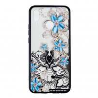 Etui plastikowe wytłoczone niebieskie kwiaty do Huawei Nova 3 - przezroczyste