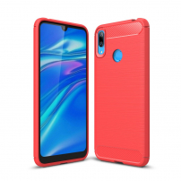 Etui plastikowe z teksturą szlifowaną do Huawei Y7 (2019) - czerwone